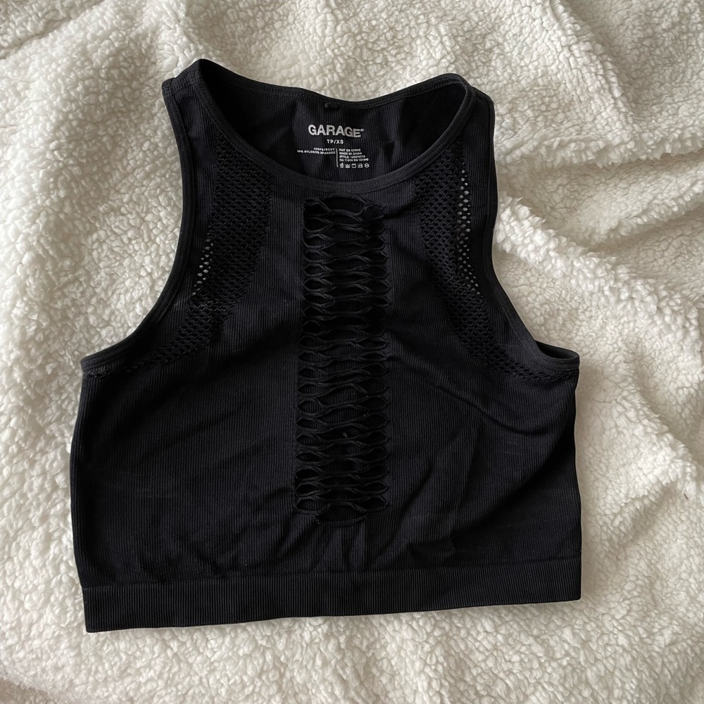 Black front cut out crop top